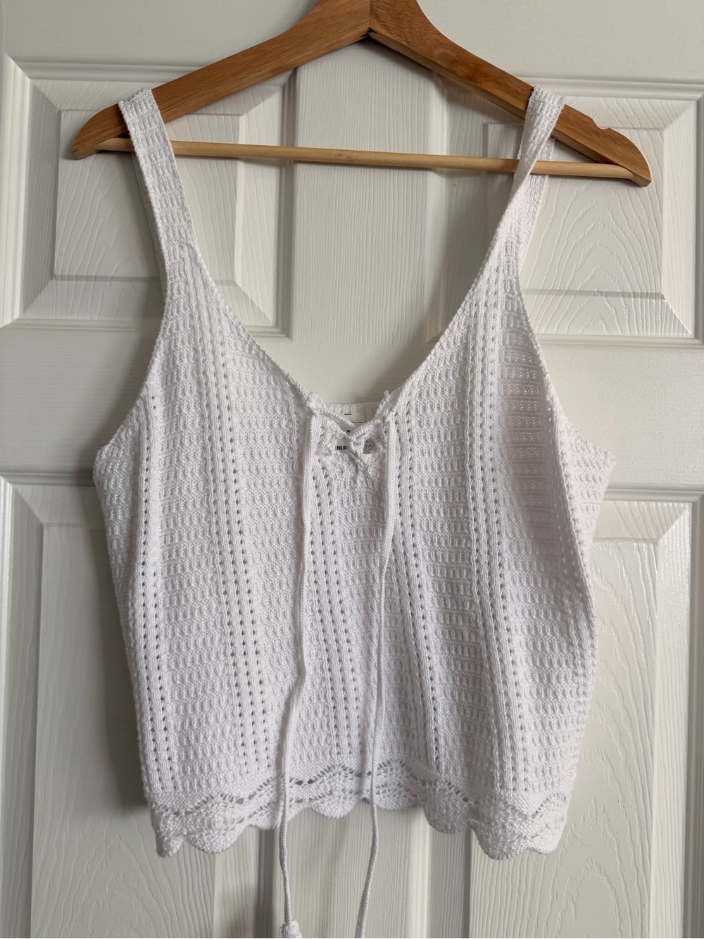 White Crochet Lace-Up Tank Top - Women